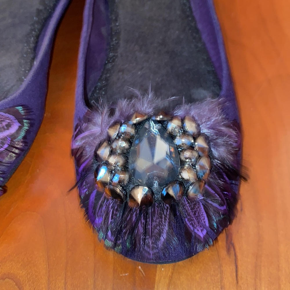 Aldo Ballet Flats Shoe Cunningham Purple Rhinestones Gem Feathers Faux Suede 8 - Picture 4 of 8